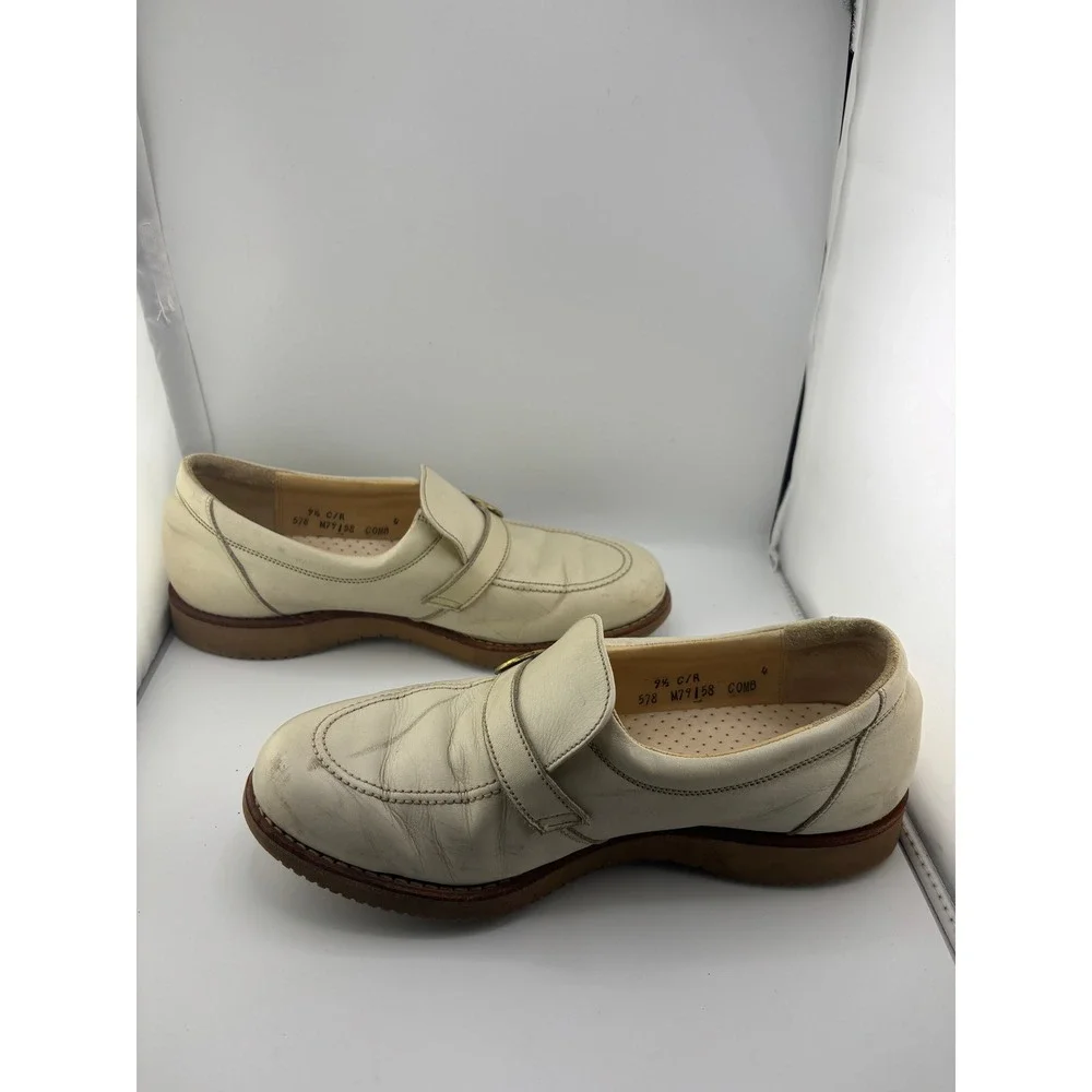Dr Scholls Mens 9.5 Off White Leather Monk Strap Loafers Vibram Sole M79158